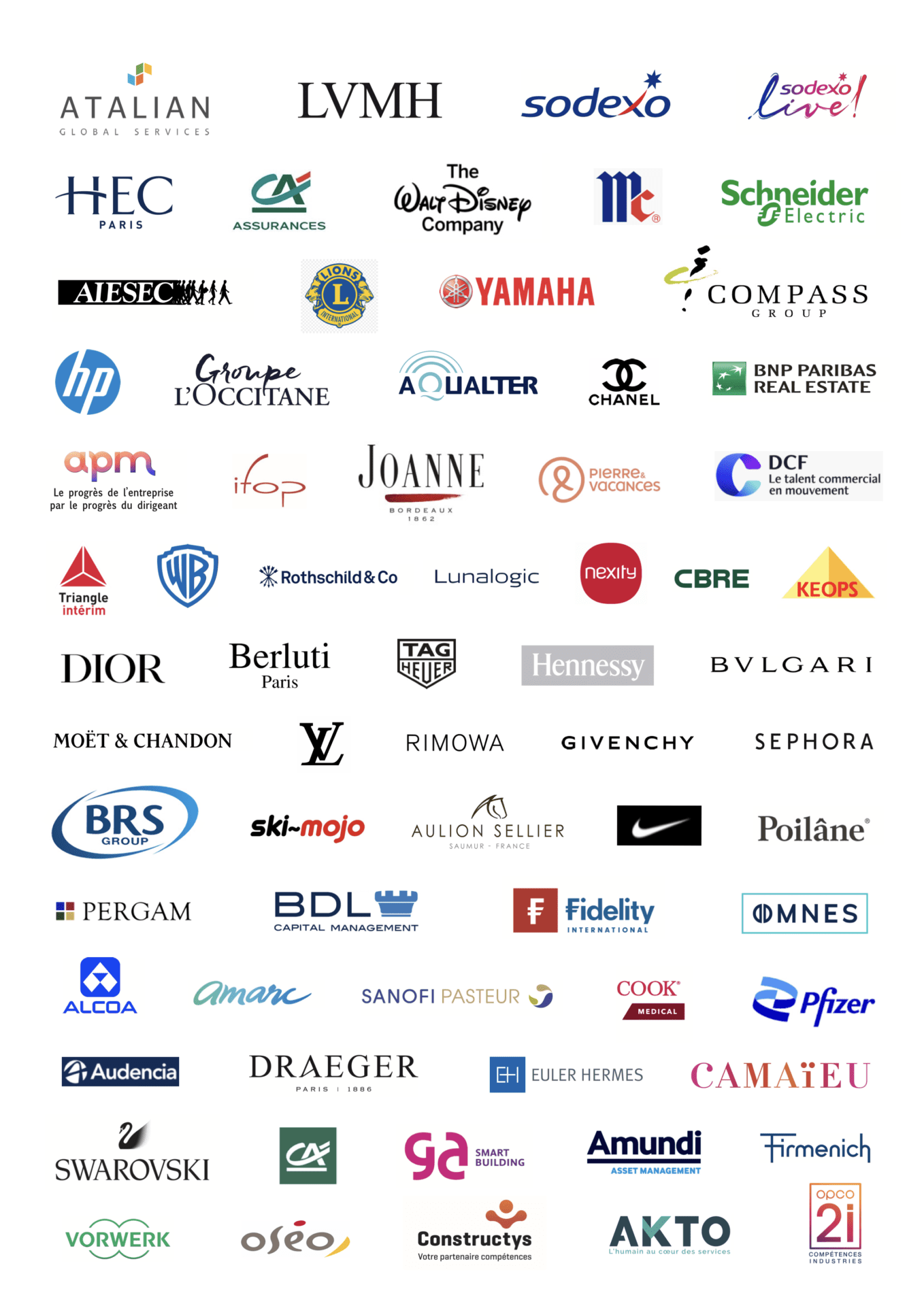 Logos of Forplus customers: LVMH, Atalian, Sodexo, HEC Paris, Crédit Agricole Assurances, The Walt Disney Company, HP, BNP Paribas Real Estate, Aqualter, Yamaha, Com-ass Group, L’Occitane, Chanel, IFOP, Dior, Moët & Chandon, etc.